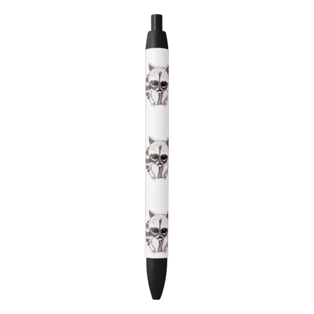 Adorable Watercolor Raccoon with Painted Mustache Pen (Front Vertical)