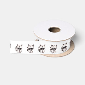 Adorable Watercolor Raccoon with Painted Mustache Satin Ribbon