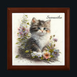 Adorable Watercolor Ragamuffin Kitten Gift Box<br><div class="desc">This design features an adorable Watercolor print of cute Ragamuffin Kitten with a floral surround. A lovely gift box that could be used to hold personal jewellery, memento or a small precious gift from your beloved. Whether it be a special gift or somewhere to store their favourite items, this jewellery...</div>