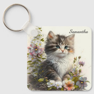 Adorable Watercolor Ragamuffin Kitten Keychain