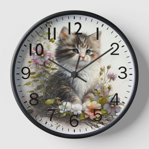 Adorable Watercolor Ragamuffin Kitten Print Clock