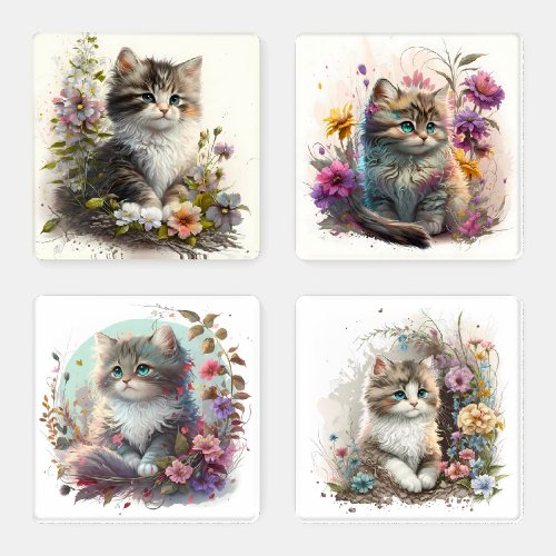 Adorable Watercolor Ragamuffin Kitten Print Coaster Set