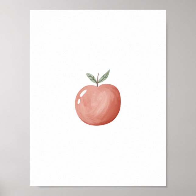 Adorable Watercolor Red Apple Fruit Nursery Poster (Front)