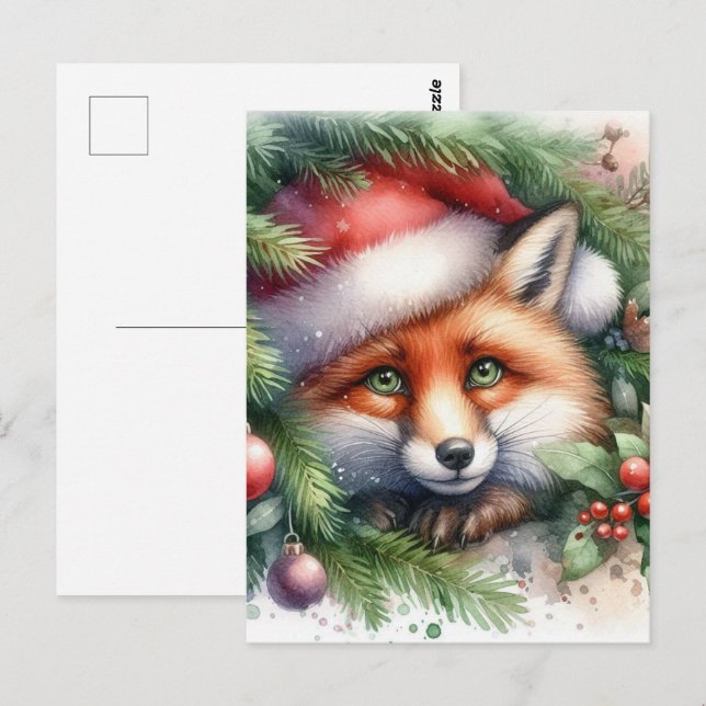 Adorable Watercolor Red Fox Christmas Postcard (Front/Back)