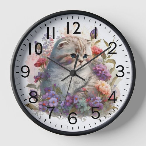 Adorable Watercolor Scottish Fold Kitten Print Clock