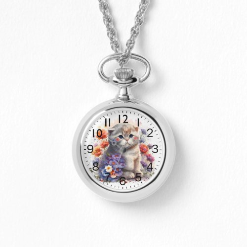 Adorable Watercolor Scottish Fold Kitten Print Watch