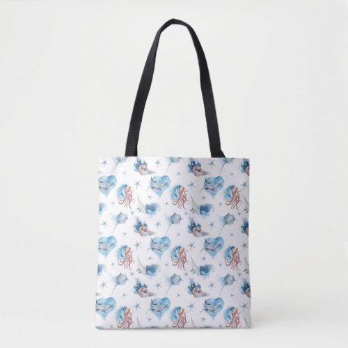 Adorable Watercolor Sea Animals Tote Bag