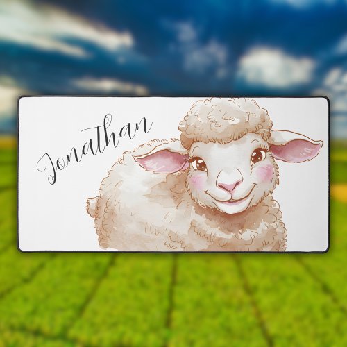 Adorable Watercolor Sheep Desk Mat