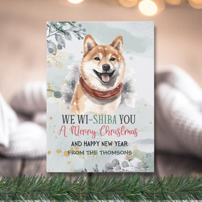 Adorable Watercolor Shiba Inu Christmas Holiday Card (Creator Uploaded)