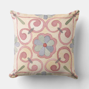Adorable watercolor Spanish tile floral pattern Throw Pillow