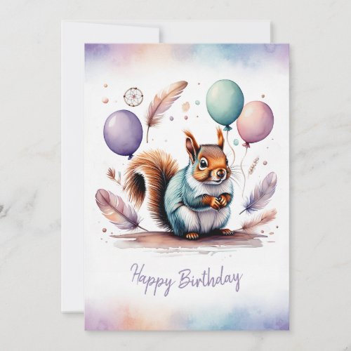 Adorable Watercolor Squirrel Happy Birthday