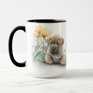 ADORABLE WATERCOLOR TAN SHAR PEI PUPPY DOG MUG