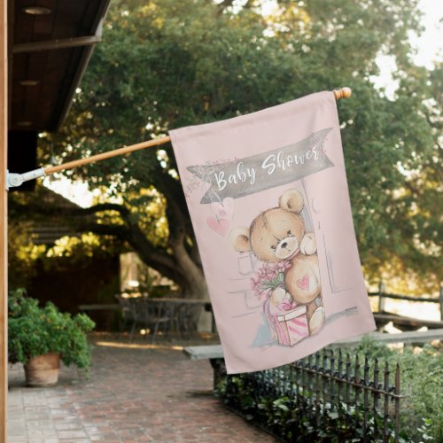 Adorable Watercolor Teddy Bear Baby Shower House Flag