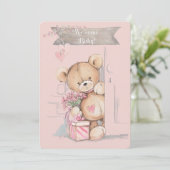 Adorable Watercolor Teddy Bear Baby Shower Invitation (Standing Front)
