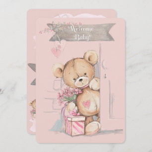 Adorable Watercolor Teddy Bear Baby Shower Invitation