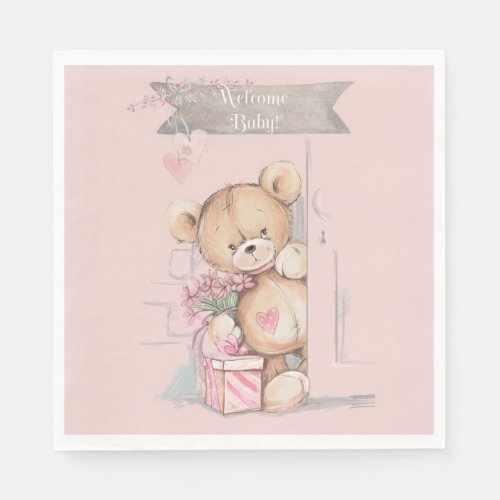Adorable Watercolor Teddy Bear Baby Shower Napkins