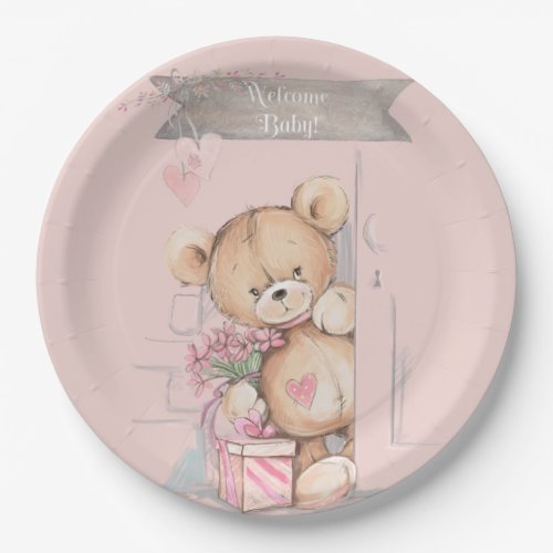 Adorable Watercolor Teddy Bear Baby Shower Paper Plates