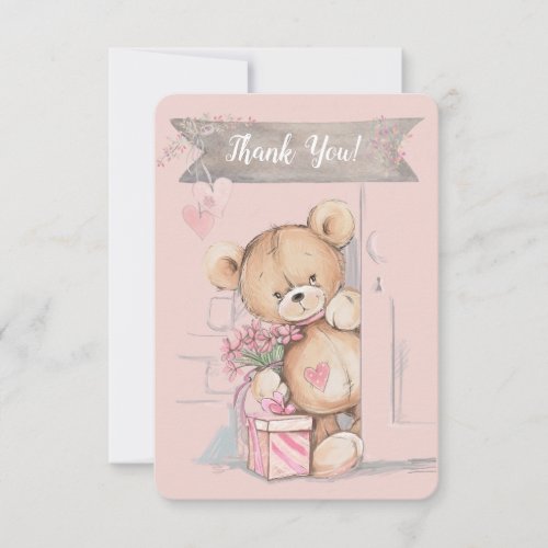 Adorable Watercolor Teddy Bear Baby Shower Thank You Card