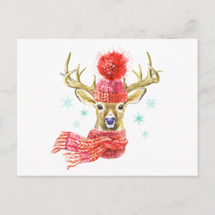Adorable Watercolor Winter Deer Postcard