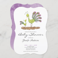 Adorable watercolour peacock baby shower invitation