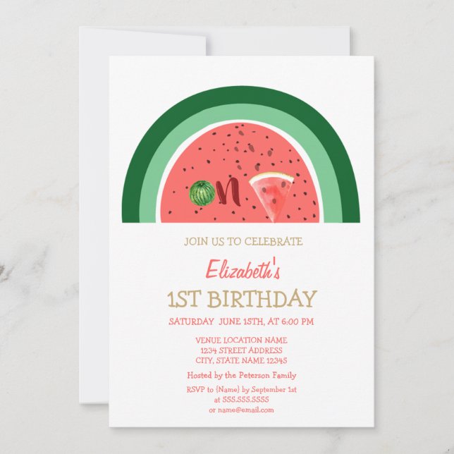 Adorable Watermelons 1st Birthday Party Invitation (Front)