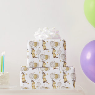 Adorable Weasel Dressed in Yellow, Balloons Wrapping Paper