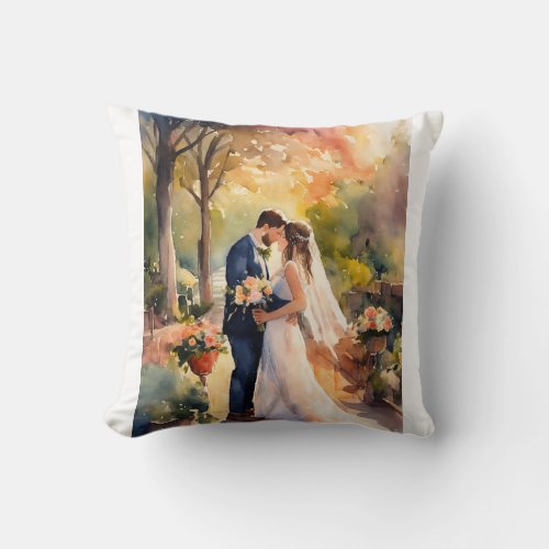 Adorable Wedding Couple Cushion Throw Pillow