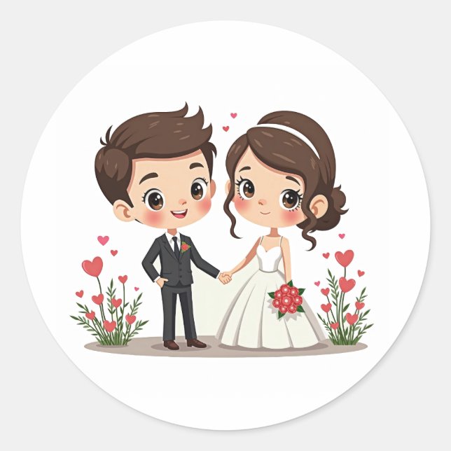 Adorable Wedding Couple Stickers (Front)