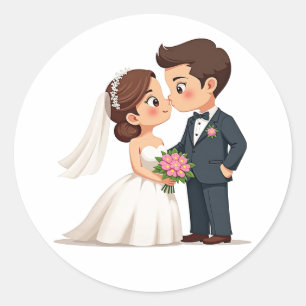 Adorable Wedding Kissing Couple Sticker