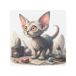 Adorable Weird Cat with Big Eyes Metal Print