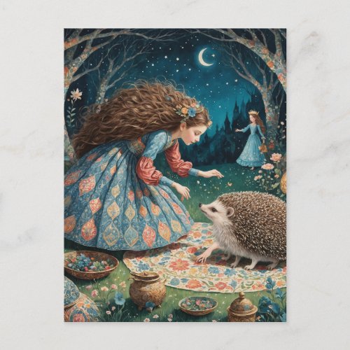 Adorable Weird Hedgehog Fairytale Postcard