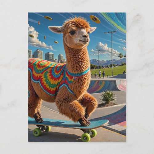 Adorable Weird Skateboarding Alpaca Postcard