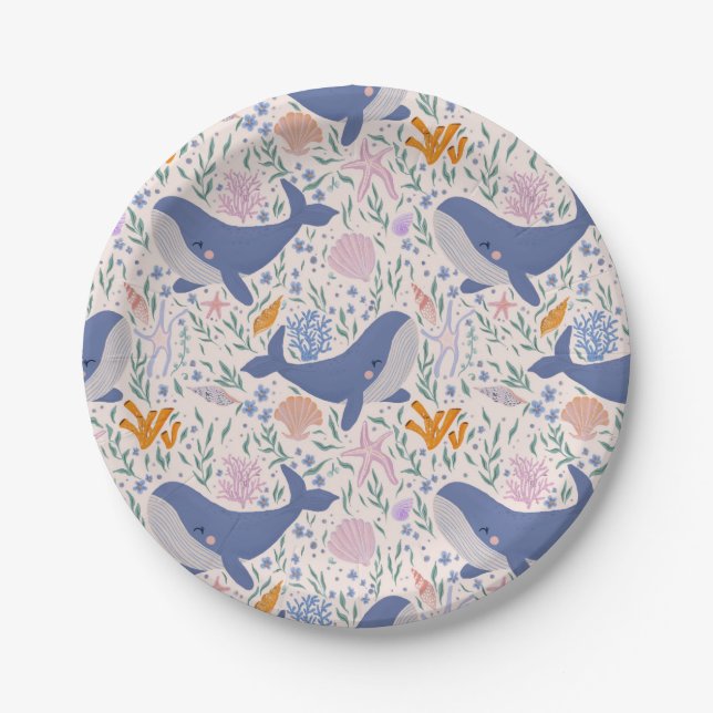 Adorable Whale and Sea Life  Paper Plates (Front)