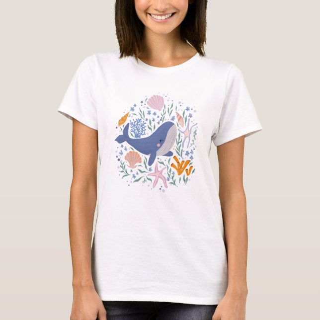 Adorable whale and sea life T-Shirt (Front)