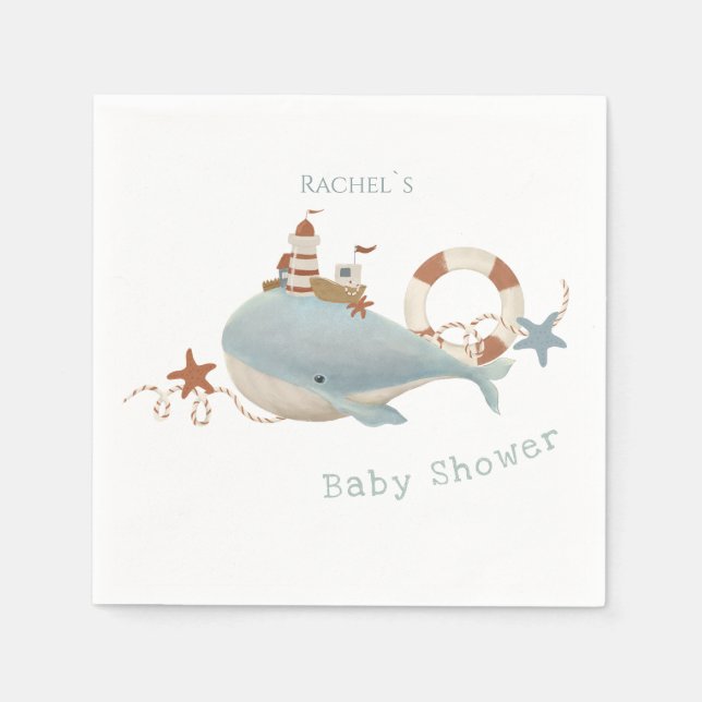 Adorable Whale Baby Shower Napkins (Front)