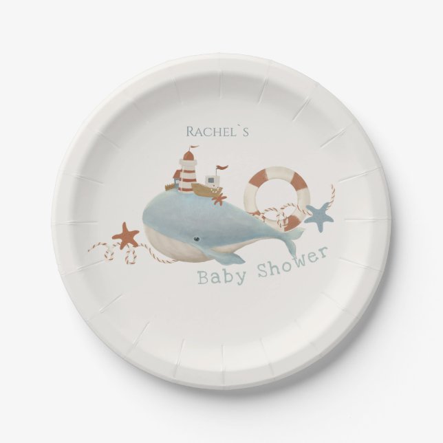 Adorable Whale Baby shower Paper Plates (Front)