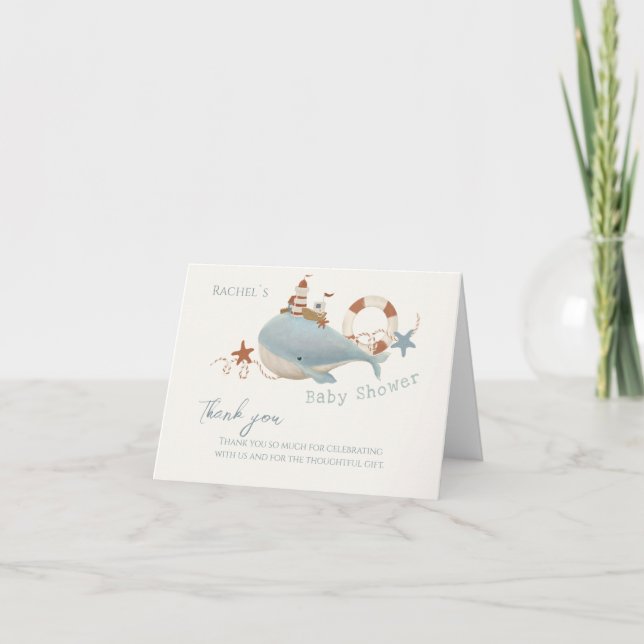 Adorable Whale Baby Shower Thank You Card (Front)