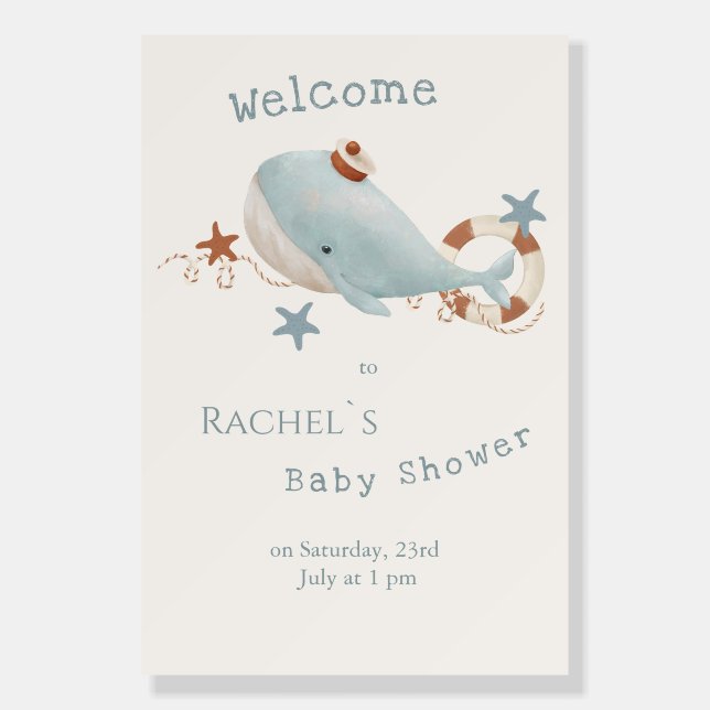 Adorable Whale Baby shower Welcome  Foam Board (Front)