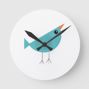 Adorable Whimsical Bird Nature Art Round Clock