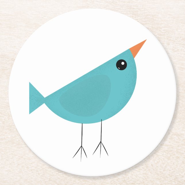 Adorable Whimsical Bird Nature Art Round Paper Coaster (Front)