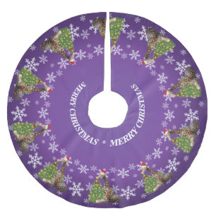 Adorable Whimsical Christmas Giraffes on Purple Brushed Polyester Tree Skirt