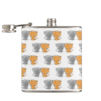 Adorable Whimsical Kittens Orange and Grey Hip Flask