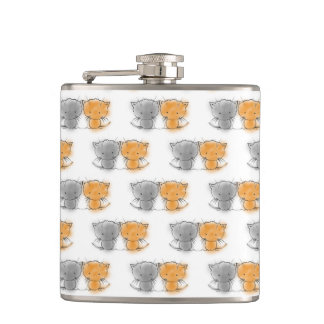 Adorable Whimsical Kittens Orange and Grey Hip Flask