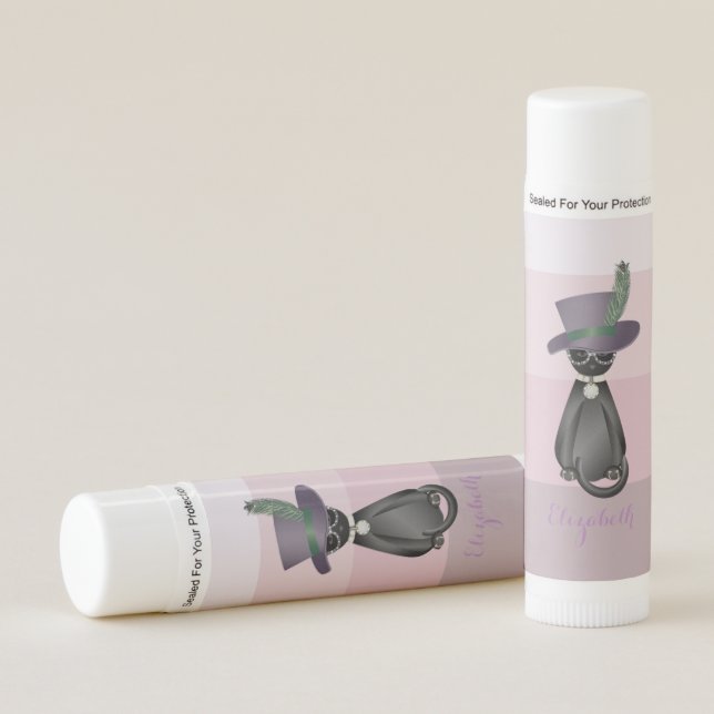 Adorable Whimsical Kitty, Stripes- Personalized Lip Balm (Front)