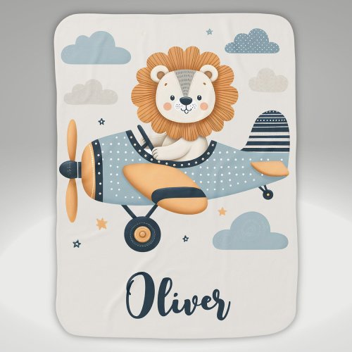 Adorable Whimsical Lion on Charming Airplane  Baby Blanket