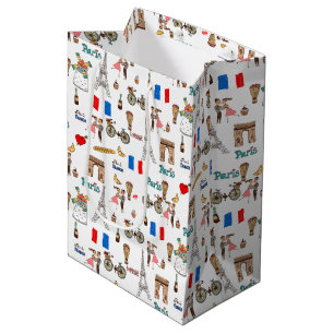 Adorable Whimsical Paris Motifs with Eiffel Tower Medium Gift Bag