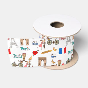 Adorable Whimsical Paris Motifs with Eiffel Tower  Satin Ribbon