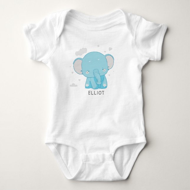 Adorable Whimsical Playful Baby Elephant Clouds Bodysuit (Front)