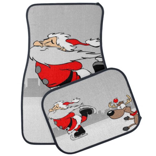 Adorable Whimsical Santa ClausReindeer Car Floor Mat