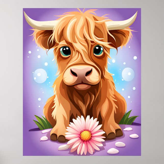 Adorable Whimsical Scottish Highland Cow AI  Poster (Front)